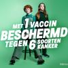 Jongen en meisjes poseren op een kruk voor campagneposter HPV vaccin
