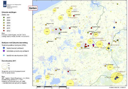Overzicht Q-koortsmeldingen in Friesland