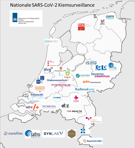 Kaart van Nederland kiemsurveillance onderzoek