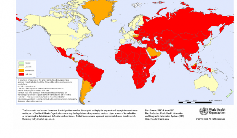 Wereldkaart voorkomen rabies