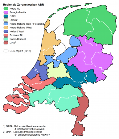 De verdeling van de regionale zorgnetwerken in Nederland